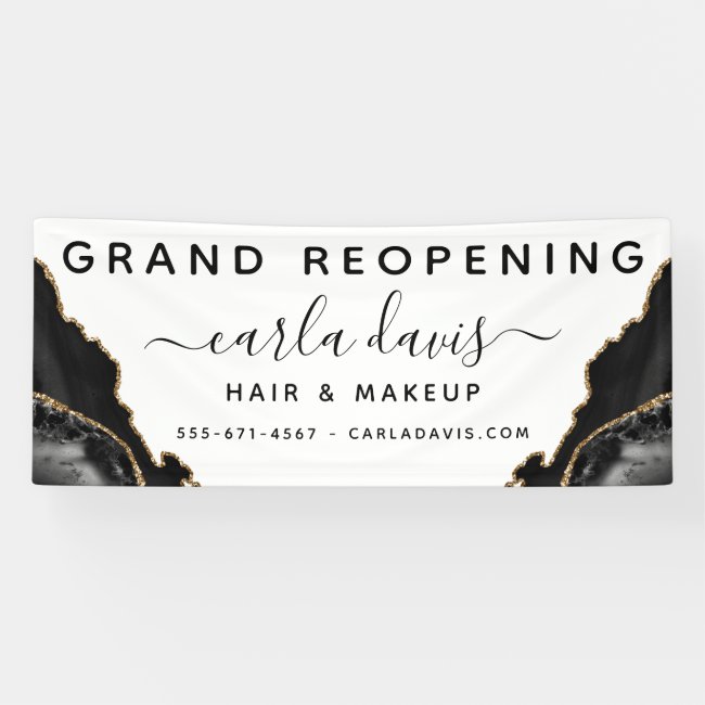 Agate Black And Gold Marble Salon Reopening Banner
