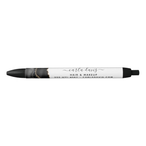 Agate Black And Gold Marble Script Salon Black Ink Pen