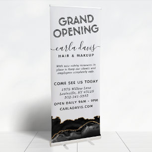 Agate Black And Gold Marble Script Salon Retractable Banner