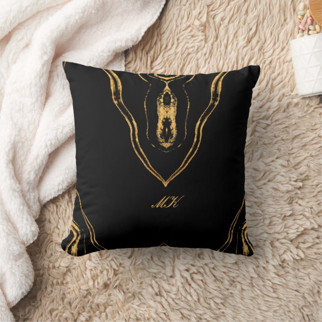 Agate Black and gold Marble swirl Throw Pillow (Blanket)