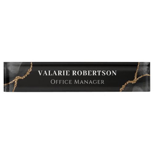 Agate Black and Gold Office  Desk Name Plate