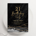 Agate Black Gold 21st Birthday Invitation<br><div class="desc">Black and gold agate 21st birthday party invitation. Elegant modern design featuring watercolor agate marble geode background,  faux glitter gold and typography script font. Trendy invite card perfect for a stylish women's bday celebration. Printed Zazzle invitations or instant download digital printable template.</div>