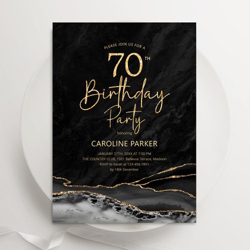 Agate Black Gold 70th Birthday Invitation