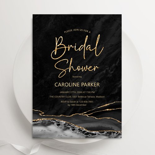 Agate Black Gold Bridal Shower Invitation