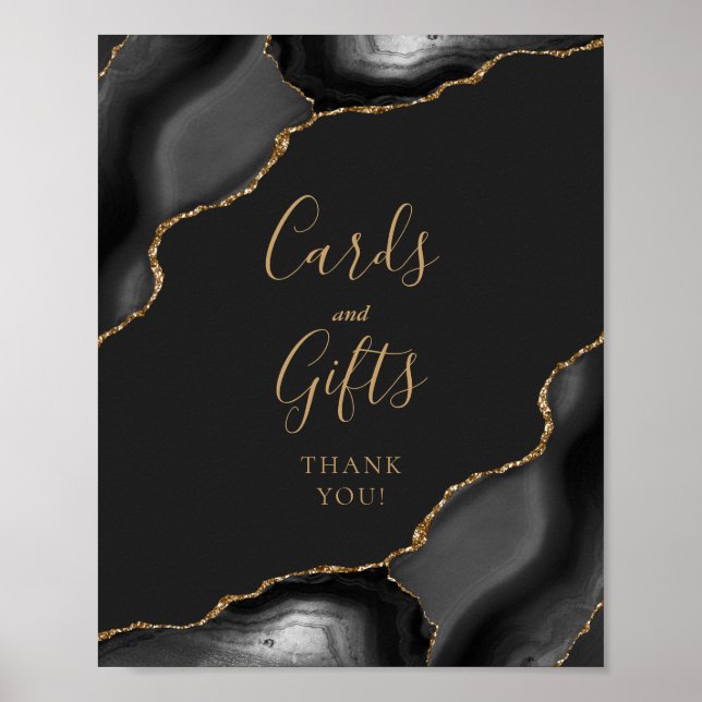 Agate Black Gold Dark Wedding Cards and Gifts Poster (Front)