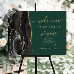 Agate Black Gold Emerald Green Wedding Welcome Foam Board