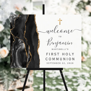 Agate Black Gold First Communion Welcome Sign