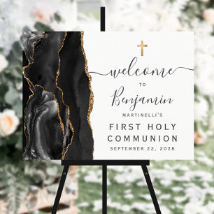 Agate Black Gold First Communion Welcome Sign