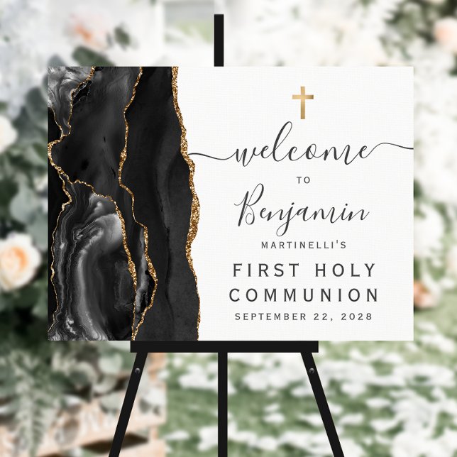 Agate Black Gold First Communion Welcome Sign (Creator Uploaded)