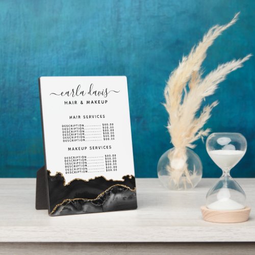 Custom Price Menus 7 Agate Black Gold Marble Salon Price Menu Plaque