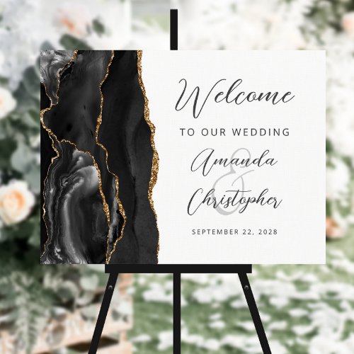 Agate Black Gold Script Wedding Welcome Foam Board