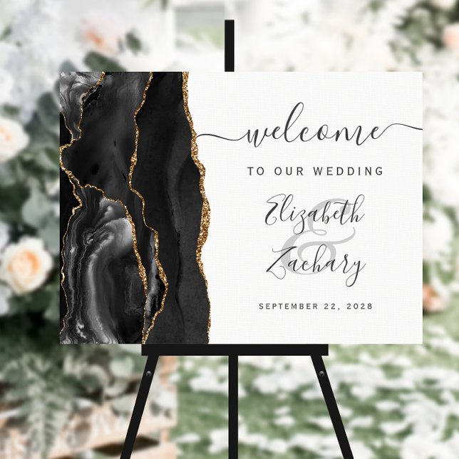 Agate Black Gold Script Wedding Welcome Sign (Creator Uploaded)
