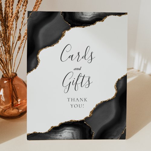 Agate Black Gold Wedding Cards and Gifts Pedestal Sign