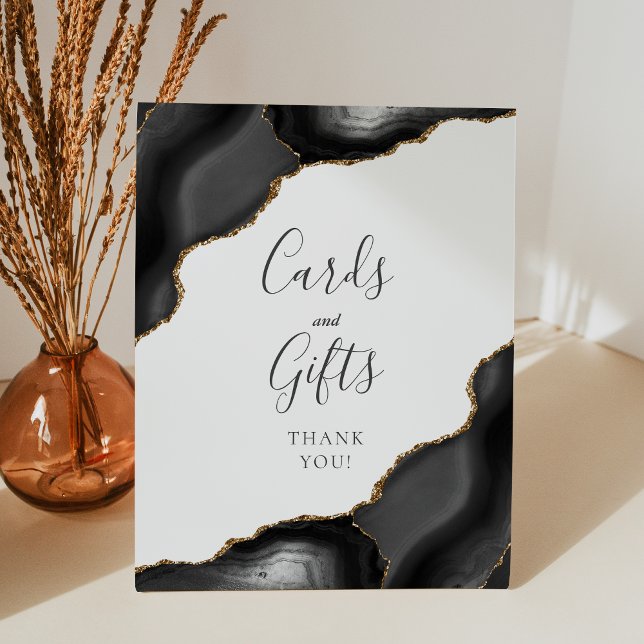 Agate Black Gold Wedding Cards and Gifts Pedestal Sign (Creator Uploaded)