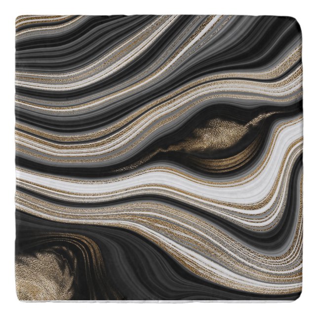Agate Black gold white Trivet (Front)