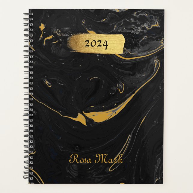 Agate Black Marble Swirl Customized Planner (Front)