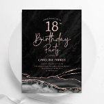 Agate Black Rose Gold 18th Birthday Invitation<br><div class="desc">Black and rose gold agate 18th birthday party invitation. Elegant modern design featuring watercolor agate marble geode background,  faux glitter rose gold and typography script font. Trendy invite card perfect for a stylish women's bday celebration. Printed Zazzle invitations or instant download digital printable template.</div>