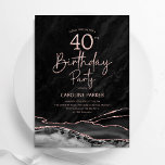 Agate Black Rose Gold 40th Birthday Invitation<br><div class="desc">Black and rose gold agate 40th birthday party invitation. Elegant modern design featuring watercolor agate marble geode background,  faux glitter rose gold and typography script font. Trendy invite card perfect for a stylish women's bday celebration. Printed Zazzle invitations or instant download digital printable template.</div>