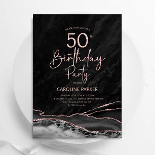 Agate Black Rose Gold 50th Birthday Invitation