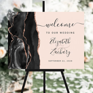 Agate Black Rose Gold Blush Wedding Welcome Foam Board