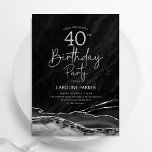 Agate Black Silver 40th Birthday Invitation<br><div class="desc">Black and silver agate 40th birthday party invitation. Elegant modern design featuring watercolor agate marble geode background,  faux glitter silver and typography script font. Trendy invite card perfect for a stylish women's bday celebration. Printed Zazzle invitations or instant download digital printable template.</div>