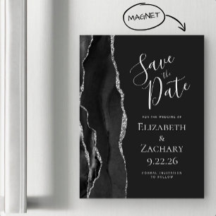 Agate Black Silver Dark Magnetic Save the Date