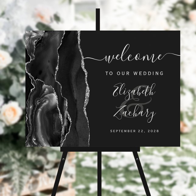 Agate Black Silver Dark Wedding Welcome Sign (Creator Uploaded)