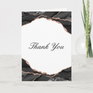 Agate Black White Rose Gold Foil Wedding Photo Thank You Card