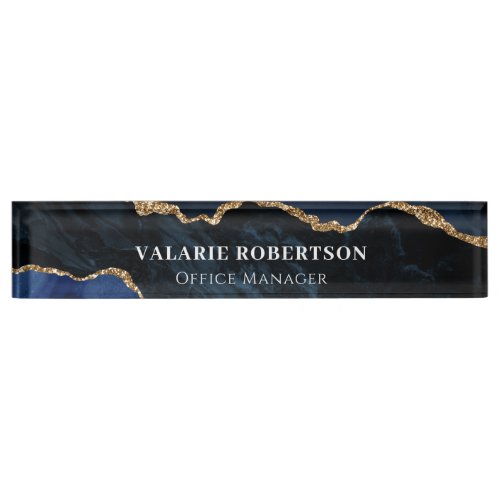 Agate Blue and Gold Office  Desk Name Plate