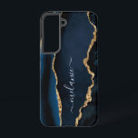 Agate Blue Gold Glitter Marble Custom Your Name Samsung Galaxy S22 Case<br><div class="desc">Samsung Galaxy Cases or iPhone Cases with Monogram Name Agate Navy Blue Gold Gemstone Marble Geode Glitter Sparkle Personalized Birthday - Anniversary or Wedding Gift / Suppliest - Add Your Letter / Name - Text or Remove - Make Your Special Gift - Resize and move or remove and add text...</div>