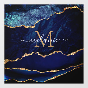 Agate Blue Gold Marble Name Letter Window Cling