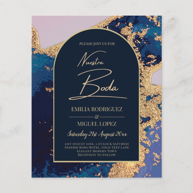 Agate Blue Gold Nuestra Boda Spanish Wedding LeahG Flyer (Front)