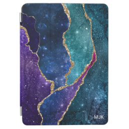 Agate Blue Purple Aqua Gold Veins Monogram iPad Air Cover