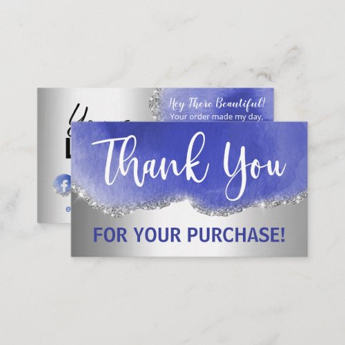 Agate Blue Silver Thank You Purchase Business Card