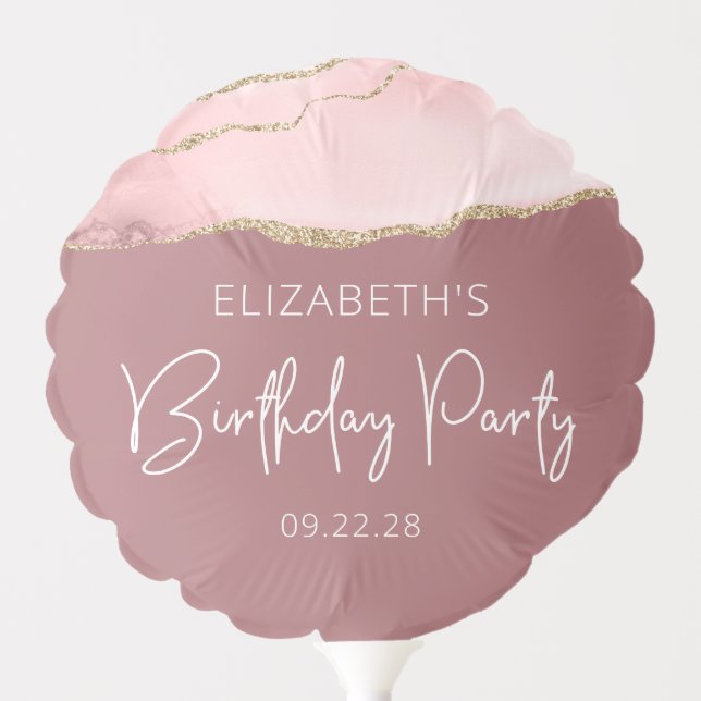 Agate Blush Gold Dusty Rose Birthday Party Balloon (Front)