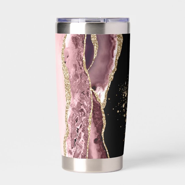 Agate Blush Pink Black Rose Gold Glitter Insulated Tumbler (Front)