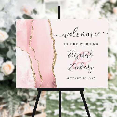 Agate Blush Pink Gold Script Wedding Welcome Foam Board