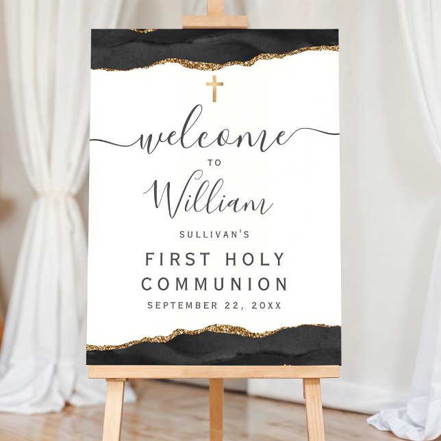 Agate Border Black Gold First Communion Welcome Foam Board (Creator Uploaded)