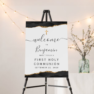 Agate Border Black Gold First Communion Welcome Foam Board