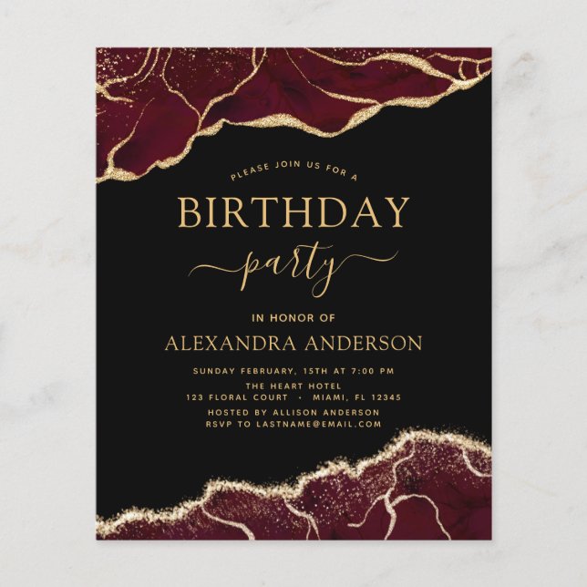 Agate Burgundy Birthday Party Any Age Invitation Flyer (Front)