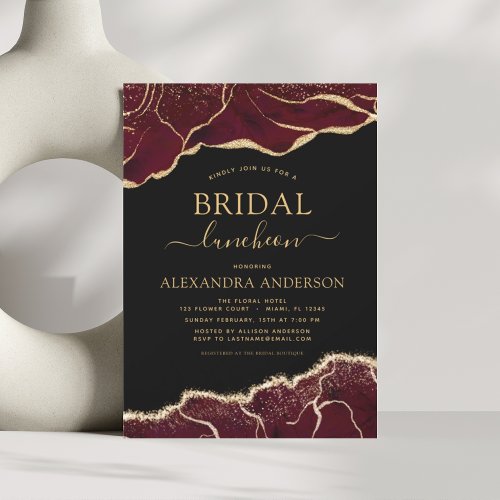 Agate Burgundy Bridal Shower Luncheon Gold Invitat Invitation