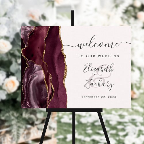 Agate Burgundy Gold Blush Wedding Welcome Sign