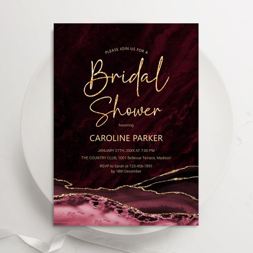 Agate Burgundy Gold Bridal Shower Invitation