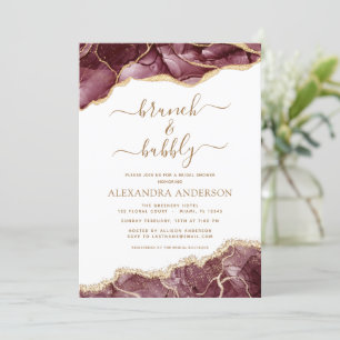 Agate Burgundy Gold Brunch & Bubbly Bridal Shower  Invitation