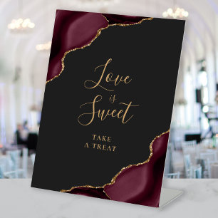 Agate Burgundy Gold Dark Wedding Love Is Sweet Pedestal Sign