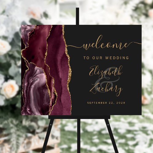 Agate Burgundy Gold Dark Wedding Welcome Sign