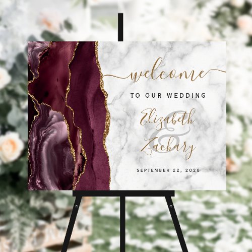 Agate Burgundy Gold Marble Wedding Welcome Foam Board