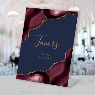 Agate Burgundy Gold Navy Blue Wedding Favors Pedestal Sign