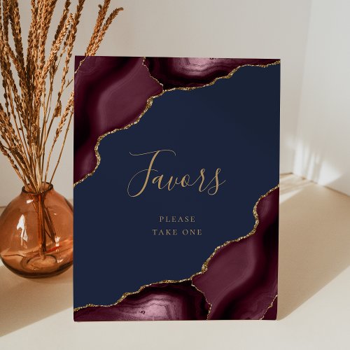 Agate Burgundy Gold Navy Blue Wedding Favors Pedestal Sign