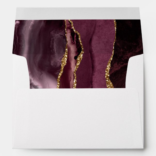 Agate Burgundy Gold Script Wedding Envelope (Back (Bottom))